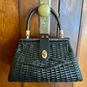 Black Woven Wicker Purse Handbag by Pinup Couture, Large Size, Atomic